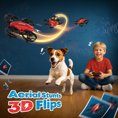 Image of Veeniix V995 Red Mini Drone for Kids and Beginners,Indoor RC Quadcopter Plane with 3D Flips, 360 Rotation, Circle Fly, Auto Hover, Headless Mode, 21Mins 3 Batteries, Gift for Boys and Girls