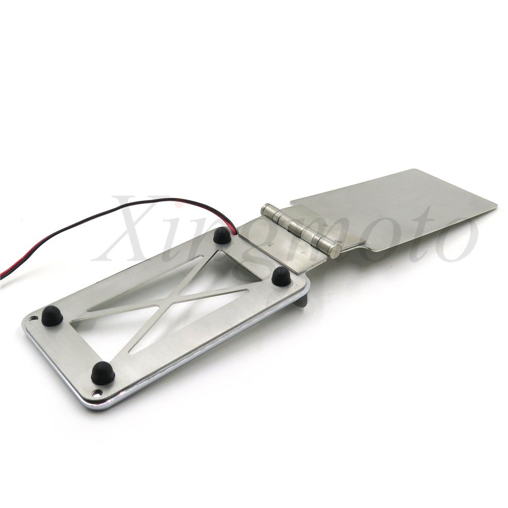 Soporte de placa de matrícula plegable LED para todo tipo de turismos con bolsa rígida de ABS cromada