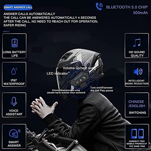 Viljoo Bluetooth Helmet Motorcycle Modular Full Face Integrated Flip Up Dual Visor Anti Fog Sun Shield Mp3 Helmet Dot/Ece Approved Crash Men And Women Motorbike Helmets (Color : F, Size : Xl=61-62Cm) #TOP2