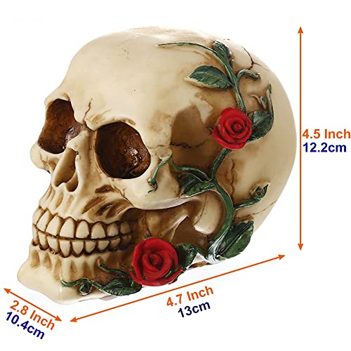 Readaeer Human Skull With Rose Resin Statue Small Size Head Sculptures Skull Collectible Figurines #TOP2