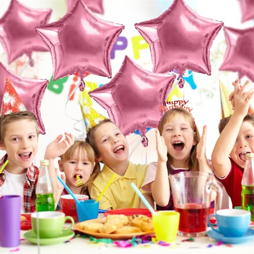 Image of Star Balloons, 18 Inch Foil Balloons, 10 PCS Star Balloons Foil, Pink Star Foil Balloons Set Mylar Balloons Pink Balloons Star for Birthday Party Anniversary Wedding New Year Valentine Decorations