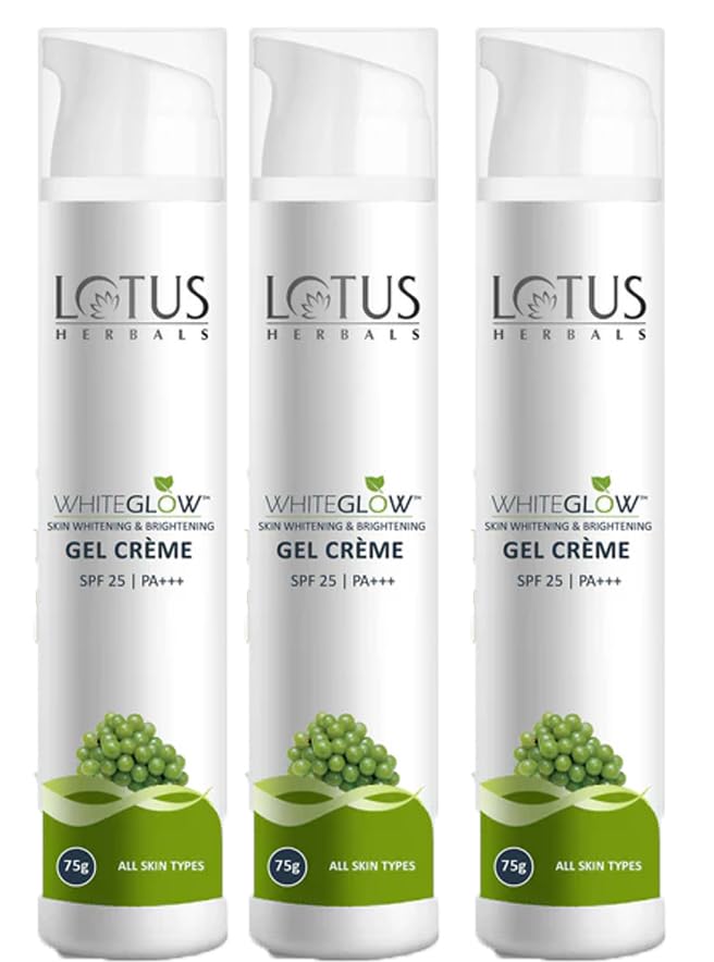 Image of Lotus Herbals WhiteGlow Skin Whitening And Brightening Gel Cream| Hydrates, Removes Dark Spots And Tanning, Gives Radiant Glow | With Niacinamide | Face Cream For Men And Women| All Skin Types | 75g Pack of 3