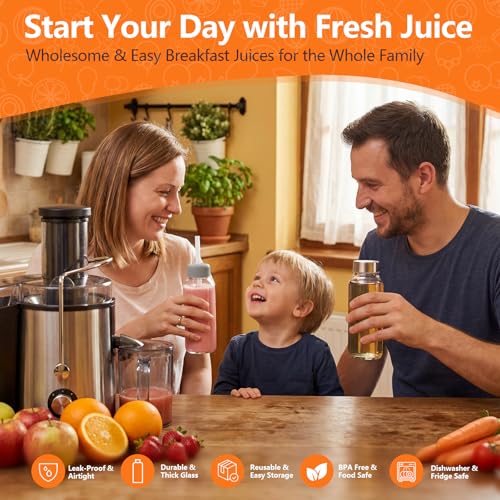 Image of Luxfuel Glass Juice Bottles with Lid 12 oz, 12 Pack Reusable Glass Water Bottles with Stainless Steel Cap & Straws, BPA Free, Leak Proof Juice Bottle Containers for Juicing, Smoothies & Fridge Storage