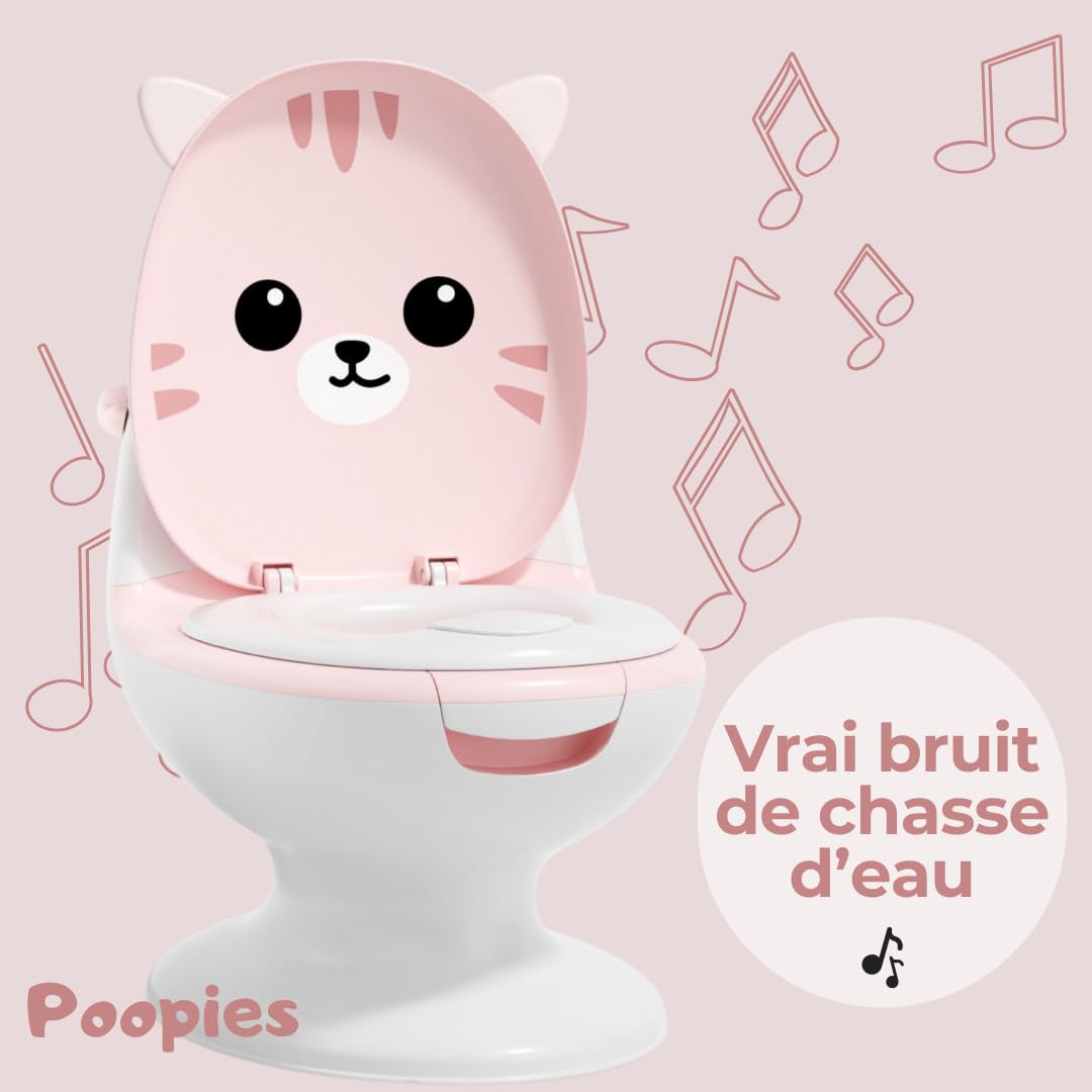Pot bébé toilette Chat | Vrai bruit de chasse d'eau | Apprentissage proprété | Toilette enfant | Animaux (Rose)