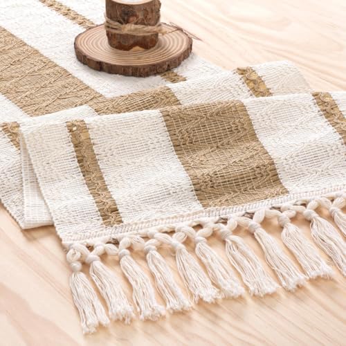 MLMW Rustic Table Runner 72 inches Long Boho Cotton Burlap Coffee Table Decor Farmhouse Macrame Jute Dining Centerpiece for Living Room Bedroom Home Decor - Image 2