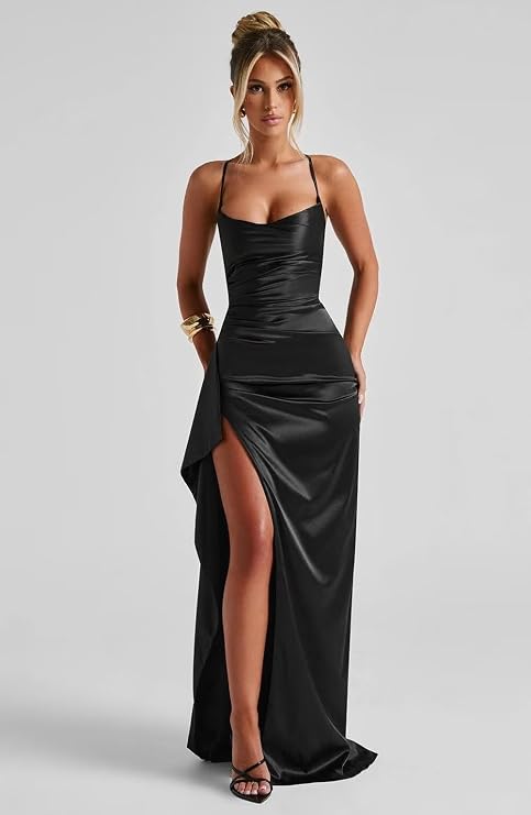 Satin Bridesmaid Dresses 2026 Prom Dress Pleated Spaghetti Straps Formal Evening Gowns with Slit