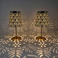 WRQIOO 2 Stück Led Solar Tischleuchte, Solar Tischlampe Outdoor, Solarlampen für Außen Tisch Metal, Wasserdicht Solarleuchte Tisch, Tischlampe Orientalisch für Innen Außen Garten Balkon