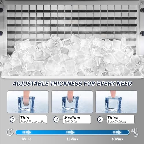 Image of SOZT Commercial Ice Maker Machine 450LBS /24H, Stainless Steel | Under Counter Ice Machine with 200LBS Storage, Self-Cleaning Freestanding Ice Cube Maker for Restaurant, Bar, Home, Office