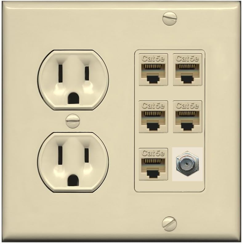 RiteAV 5 Port Cat5e Ethernet and 1 x Coax Wall Plate - Round Outlet [Brown/Brown]