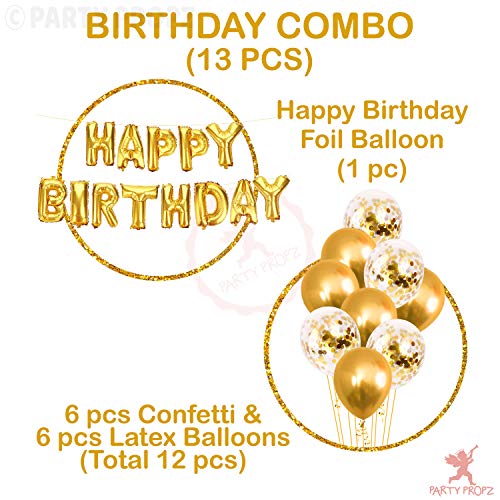 Image of Party Propz Golden Balloons For Decoration -13Pcs Combo Kit With Gold Happy Birthday Foil Balloon, Confetti and Metallic Balloons Set for Birthday Decoration Kit Combo /Ballons for Decorating Birthday