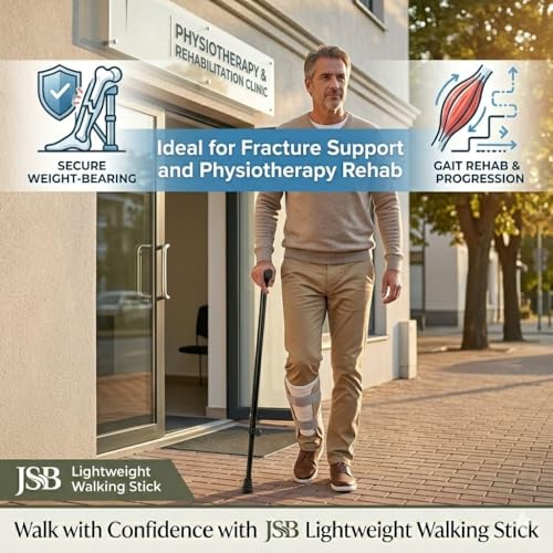 Image of JSB W09 Walking Stick for Men and Women Old People | Walking Aid for Physiotherapy Fracture Support | Lightweight Slip Free Base (Pack of 2) (Black)