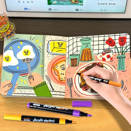 Image of Aen Art 60 Colors Brush Tip Acrylic Markers, Water-Based Acrylic Paint Pens for Glass, Stone, Fabric, Ceramic, Wood, Canvas, Rock Painting, Card Making and DIY Crafts