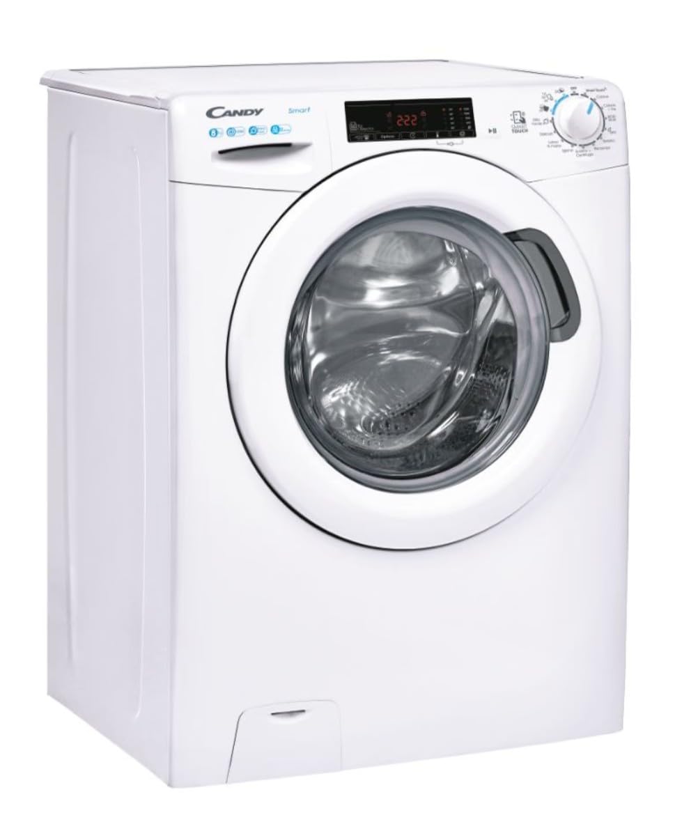 Candy Smart Lavatrice 8kg, carica frontale, Classe B, 1200 giri, 16 Programmi, Cicli Rapidi, Partenza Ritardata, Connessa NFC, Trattamento a Vapore, 85 x 60 x 53 cm, Bianco – CSS128TW4-11