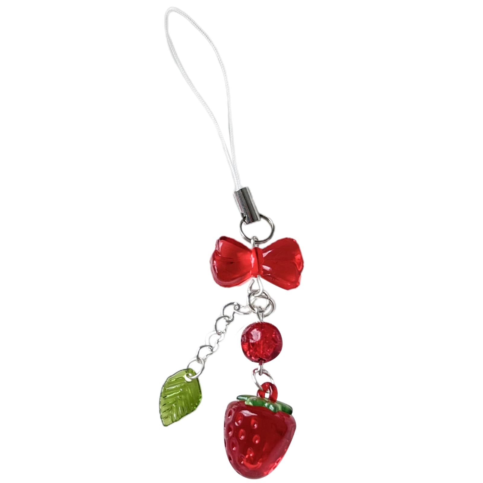 Leeinto Girls Red-Strawberry Cute Pink Cherry Cellphone Strap Strawberry Pendant Keychain For Backpack Charm Dainty Phone Strap Keyring