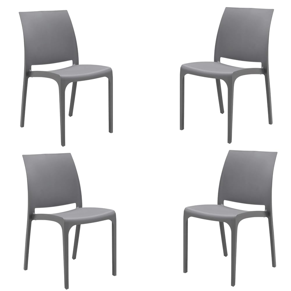 Liberoshopping Sedia impilabile in polipropilene moderna per interni ed esterni giardino bar cucina Volga (Grigio 4 Sedie)