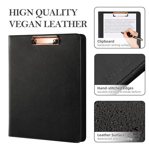 Image of Ospelelf Zippered Padfolio Portfolio Folder, Leather Clipboard with Storage, 3 Ring Binder 1 Inch,12.1 inch Tablet Sleeve, 5 Dividers with Pocket, Refillable Notepad, Card Slot (Classic Black)