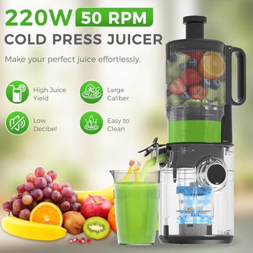 Image of Cold Press Juicer, 5'' Wide Feed Chute Juice Maker, OSTBA Juicer Machine for Whole Vegetables and Fruits, High Juice Yield, Easy to Clean, BPA Free-S