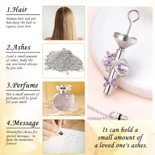 S925 Sterling Silver Butterfly Cremation Jewelry Cross Urn Necklaces for Ashes for Women Memorial Jewelry Ashes Pendant for Human Pet Infinity Ashes Holder Keepsake Necklace for Ashes of Loved Ones 5