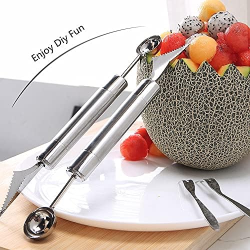 2 Pcs Double End Spoon Stainless Steel Scoop Multi Function Fruit Spoon Baller Scoop Melon Scoop Carving Tool for Fruit Vegetable Salad Ice Cream