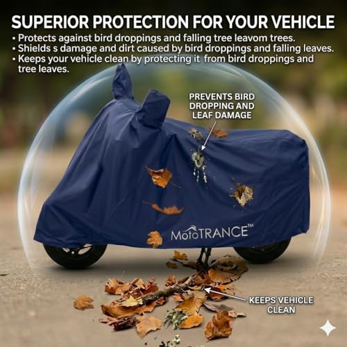 Image of Mototrance All Weather Protection Two Wheeler Cover for All Bikes /Royal Enfiled /Upto Pulsar 160CC to 350CC | Anti Dust, Water Resistant, Heat Resistant, UV Proof with Mirror Pocket | Solid Blue