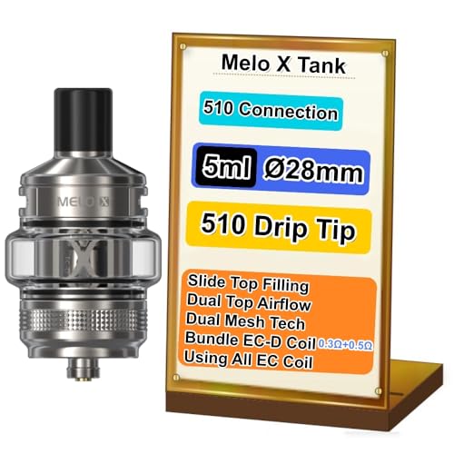 For Eleaf MELO X Tank 5 ml Ø28 mm (Argent) Équipez avec Résistance EC-D Dual Mesh Coil 0,3 Ω + 0,5 Ω | Drip-tip 510 remplaçable | Atomiseur pour iStick...