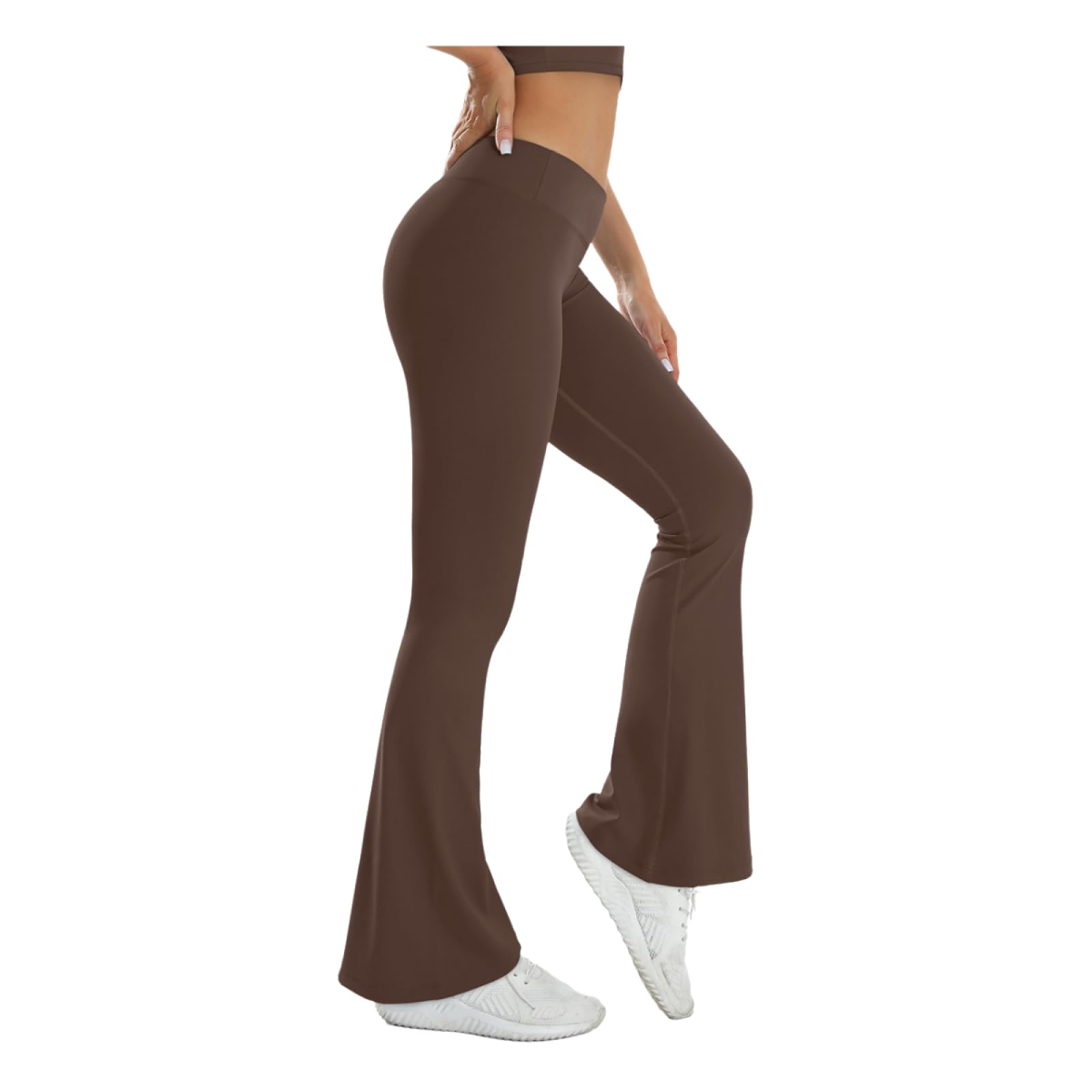 Bootcut Jazzpants damskie spodnie do jogi z wysoką talią, obcisłe spodnie sportowe, z szerokimi nogawkami, rozmiar L, brązowe
