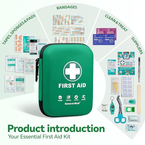 General Medi First Aid Kit - 170 Pieces Hard Case and Lightweight - Includes Instant Cold Pack,Emergency Blanket for Travel, Home, Office, Vehicle, Camping, Workplace & Outdoor (Green) - Image 5