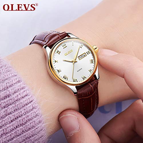 OLEVS-Womens-Watch-Blue-Stylish-Waterproof-Ultra-Thin-Womens-Leather-Bell-Brand-Leather-Analog-Small-Simple-Dial-Easy-to-Read-Fashion-Thin-Lightweight-High-School-Students-Watch-for-Women-Brown-genuin