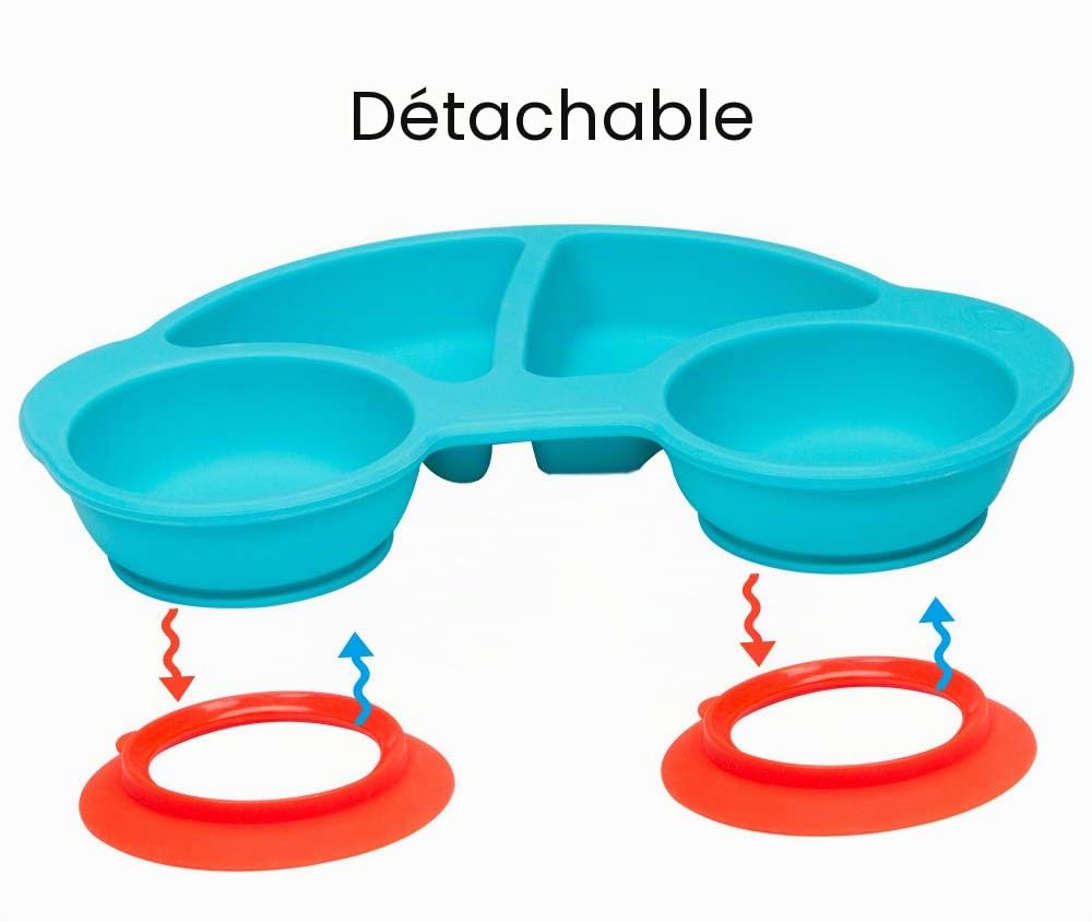 Set de table en silicone pour bébé, plaque d'alimentation antidérapante pour tout-petits Les enfants avec une forte aspiration s'adaptent à la plupart des bacs pour chaise haute (Neuve Voiture bleue)