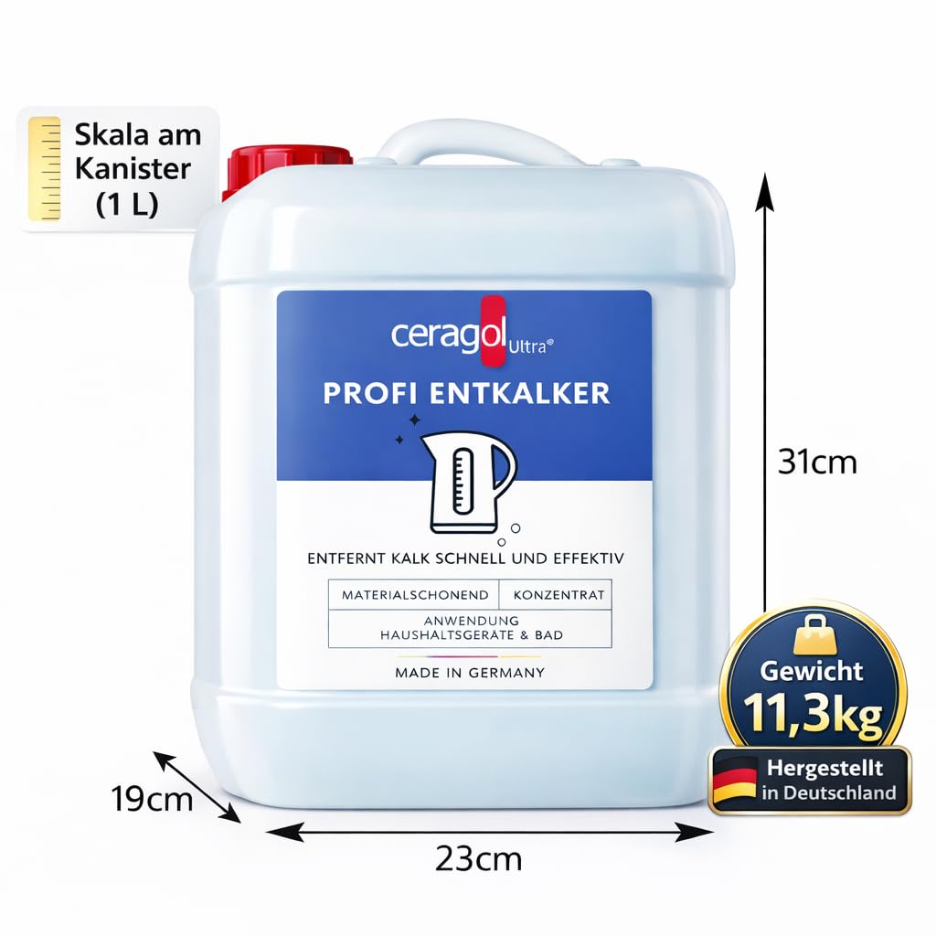 ceragol ultra Profi-Entkalker – hoch-konzentrierter Kalk-Reiniger für Küche und Bad, Flüssig-Entkalker für eine schnelle Entkalkung, 10 l für ca. 100 Anwendungen