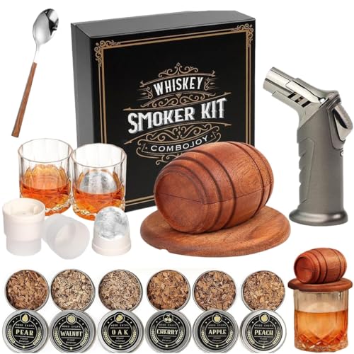Kit de Fumage en Tonneau de Bois, Fumoir à Whisky et Cocktails, Kit de Fumage à L'ancienne, Infuseur de Fumoir, Cadeau de Bar à Domicile Parfait pour Hommes, Créez Une Expérience de Boisson Unique
