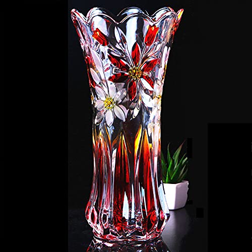 Épaissi Verre En Cristal Vases Floraux Desktop Center Vase Pour Restauration Salon,Clair Vase En Verre,Européen Vases En Cristal Décoratifs Vase De Fleurs-Rouge grand 14x29cm(6x11inch)