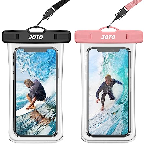 JOTO Plastic, TPU Underwater Transparent Waterproof Phone Case Holder Pouch for iPhone 14 13 12 11 Pro Max XS XR X 8 7 6S, Galaxy S21 S20 S10 Note 10, Pixel Up to 7.0″ (Black, Pink) -2 Pack