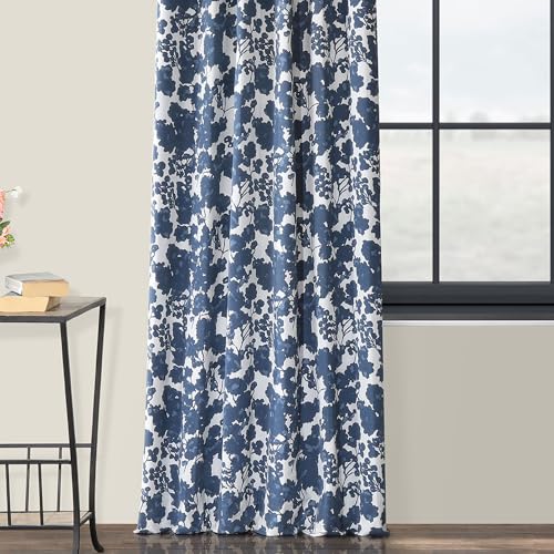 Image of HPD Half Price Drapes Printed Floral Curtains 84 Inches Long Luxury Cotton Curtains (1 Panel) Room Darkening Window Curtains for Bedroom & Living Room, 50W x 84L, Floral Blossom Blue