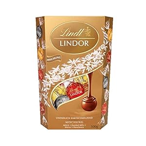 Lindt Chocolade Lindor Cornet, mengsel, chocoladeballen met zacht smeltende vulling (volle melk, wit, donker en hazelnoot), chocoladegeschenk, 1 stuk (1 x 375 g)