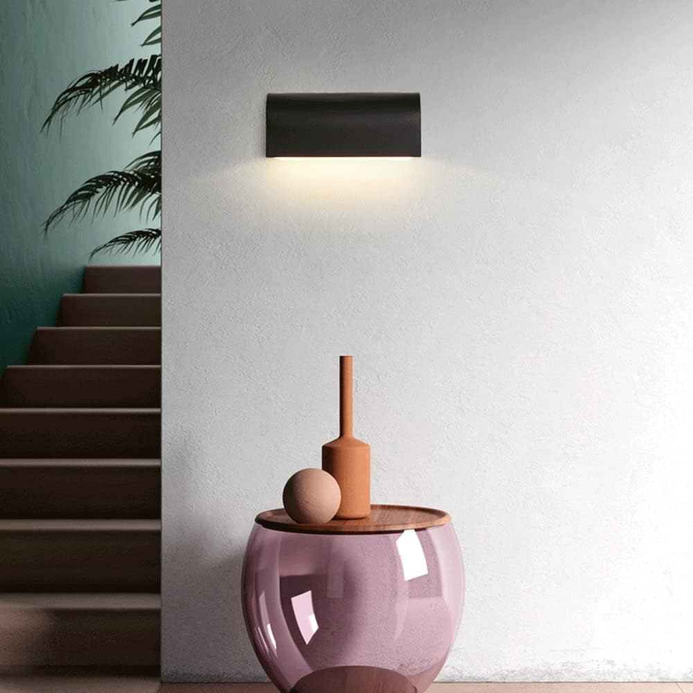 Luz nocturna para cabecera de dormitorio interior, lámpara decorativa moderna para escaleras LED de 10 W, apliques de pared de metal negro de un solo cabezal, luces de bañador de pared con iluminació