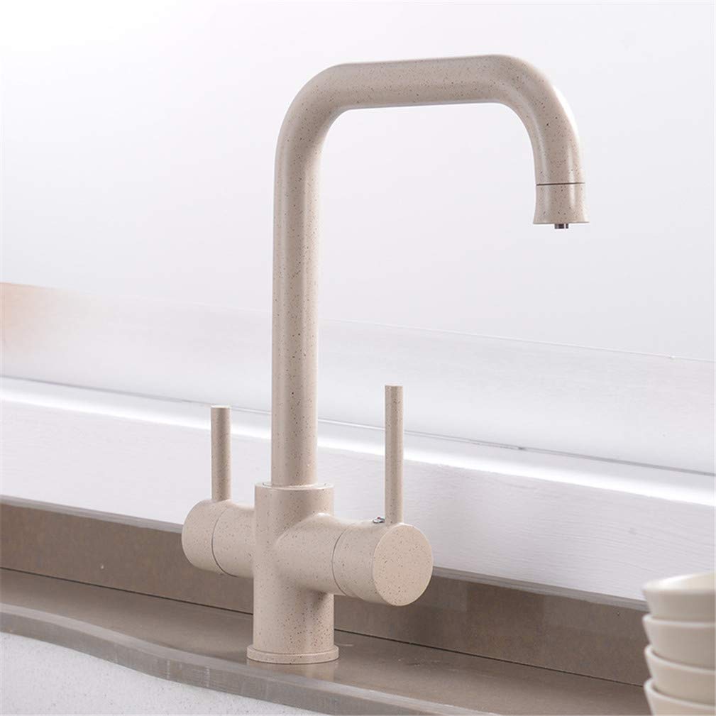 Robinet de cuisine filtre eau beige melangeur devier triple voies lwx
