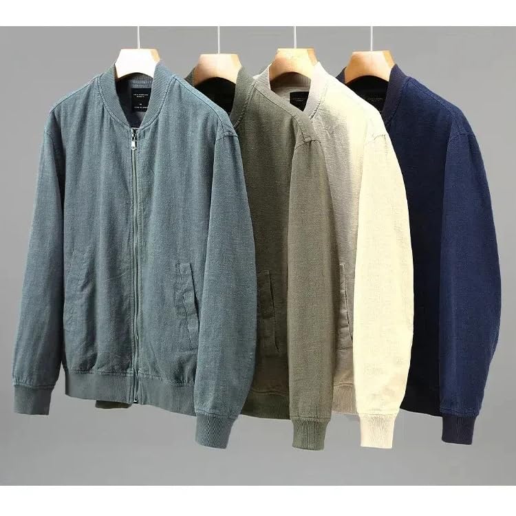 Men's Spring Summer Jacket – Daily Cotton Linen Coats Baseball Solid Color Stand Collar Zipper Closure Top3