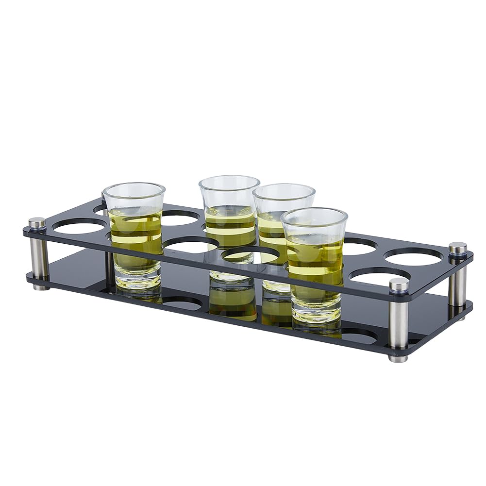 DICOSMETIC Shot Glass Holder 12 Holes Shot Holder Acrylic Black Shot Glass Tray 30x10.5cm Wine Glass Cup Serving Tray for Restaurant Club Bar Family Party, Hloe: 8mm