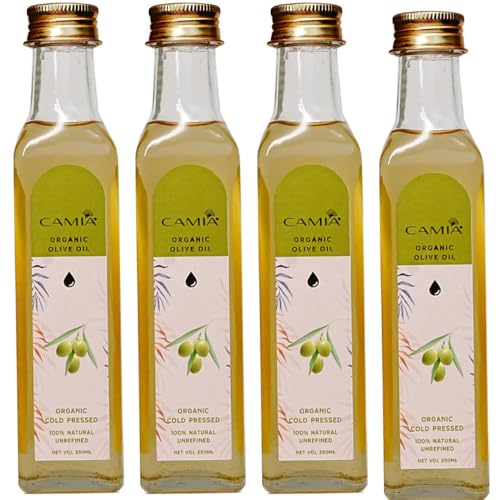 Image of CAMIA - Organic Cold Pressed Olive Oil for Skin & Hair | Natural Skincare & Hair Treatment | Strengthen Hair Roots & Deeply Moisturizes Skin | 1000 ML Glass Bottle