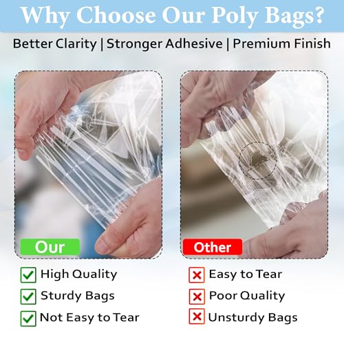 Image of GLUN Transparent BOPP Packing Bags with Sealing Tape Flap, Pack of 50 Pieces Size 12x16 Inch, Strong Heavy-Duty Industrial Grade Shipping Packaging Bags