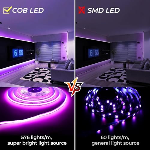 RGB COB LED Strip Light 10M - 24V RGB LED Strip,2 x 5m Smart LED Tape Lights,APP/Remote Control,Multicoloured,5760LEDs,for TV Cabinet Mirror Bedroom Kitchen DIY Decoration - Image 2