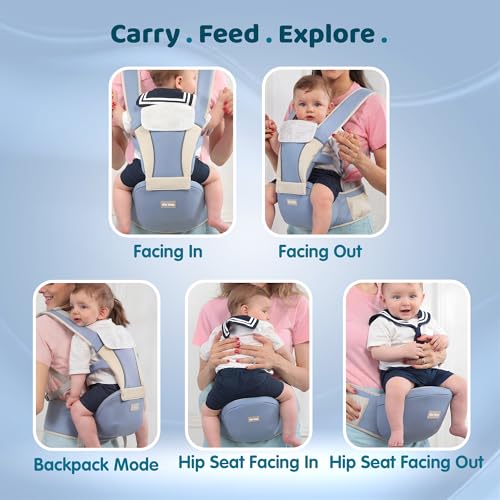 Image of 1st Step 5 in 1 Hip Seat Baby Carrier with 5 Carry Positions, Detachable Hip seat, Padded Waist Belt for 4 to 36 Months Baby, Adjustable New-Born to Toddler Carrier, Max Weight Up to 16 Kgs (Blue 2)