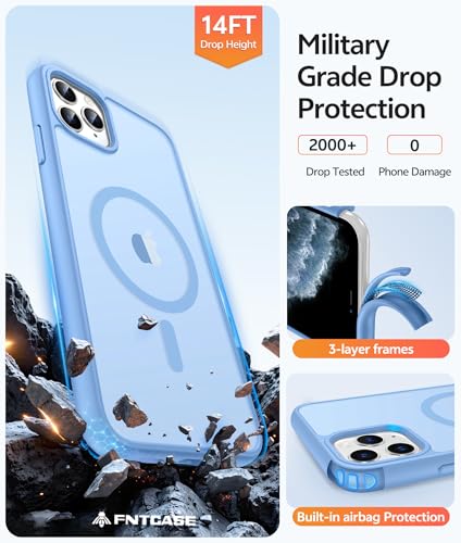 Image of FNTCASE for iPhone 11 Pro Case: [Compatible with Magsafe] Translucent Matte Magnetic Phone Cover - Military Grade Drop Protection Shockproof Protective for iPhone 11Pro 2019 Cases - Light Blue