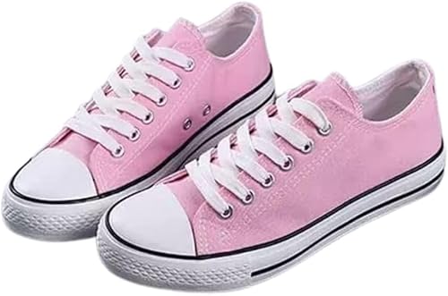 Women's Ladies Girls Canvas Low Top Lace Up Trainers Sneakers Pumps Plimsolls Size UK 3-8 (Pink, UK Footwear Size System, Adult, Women, Numeric, Medium, 4)