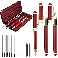 Set De 3 Stylos Bois De Rose Avec Étui Cadeau - Plume, Bille Et Gel Recharges
