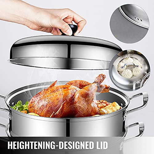 VEVOR 5-Tier Stainless Steel Steamer, 11'' Multi-Layer Cookware Pot with Handles on Both Sides, Work with Gas, Electric, Grill Stove Top, Dia-28cm, Sliver
