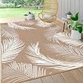 Pauwer Waterproof Outdoor Rug 5x8, Reversible Plastic Straw Patio Camping Rug, Indoor Outdoor RV Mat Carpet for Deck, Camper, Porch, Balcony, Backyard, Picnic, Leaf Brown
