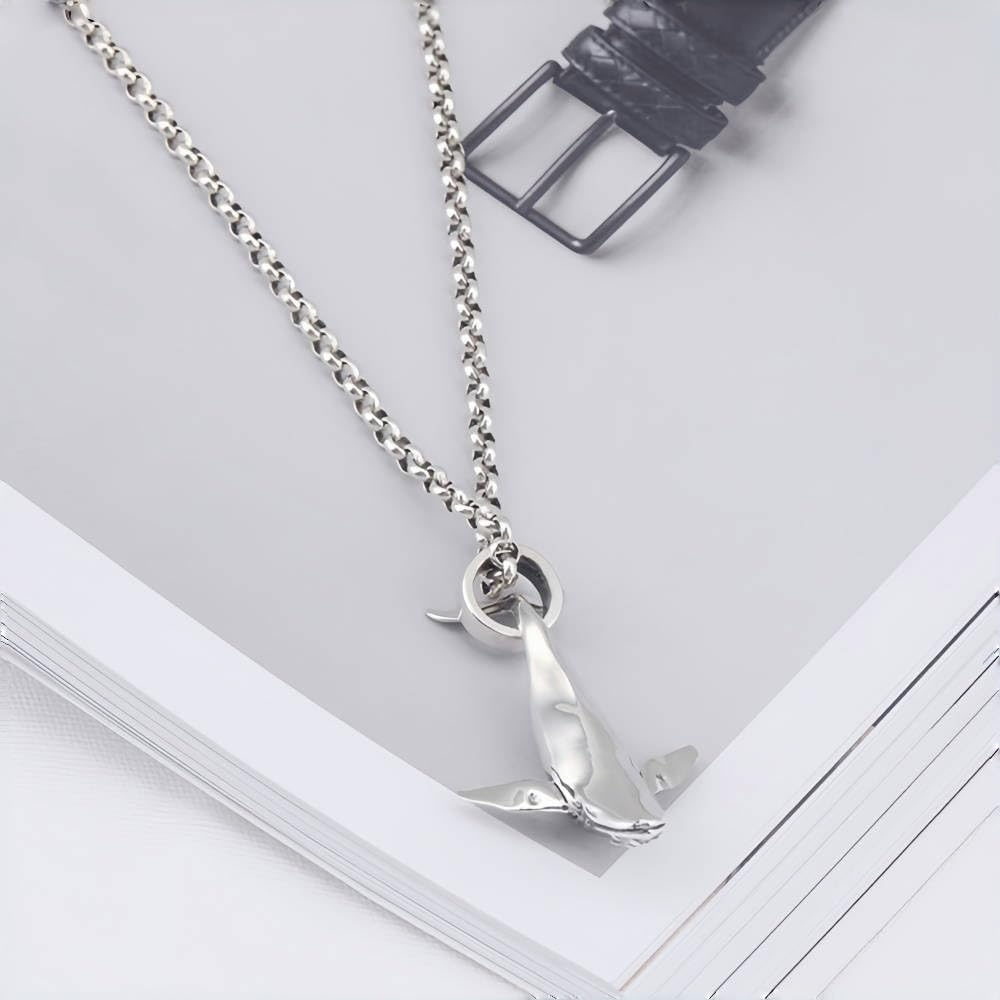 Vintage 925 Sterling Silber Buckelwal Anhänger Halskette für Männer Frauen 20 Zoll Linkkette