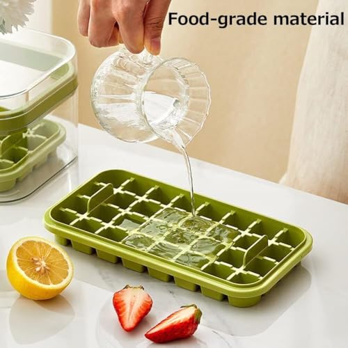 Image of Homecloud 2-Layer Ice Cube Tray with Lid & Bin - BPA-Free Square Ice Cube Molds with Scoop, Easy One-Tap Release, Space-Saving Ice Storage Container, Makes 64 Cubes (Green)